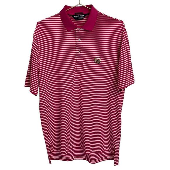 Ralph Lauren Performance Polo Golf Short Sleeve Striped Pink White Shirt MED - Picture 1 of 7